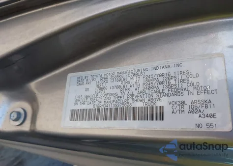 2003 Toyota Tundra Sr5 z USA, uszkodzony, nr VIN 5TBRN34113S375628